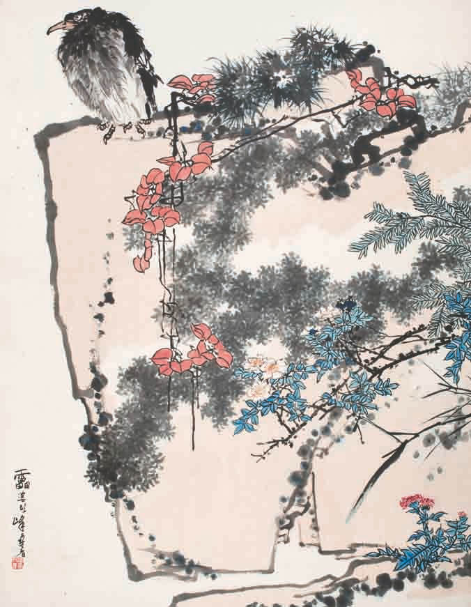 潘天壽 鷹石山花圖  182.3x141.8cm..jpg